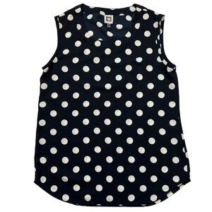 Anne Klein Polka Dot Sleeveless Blouse Black White XS Classic Top